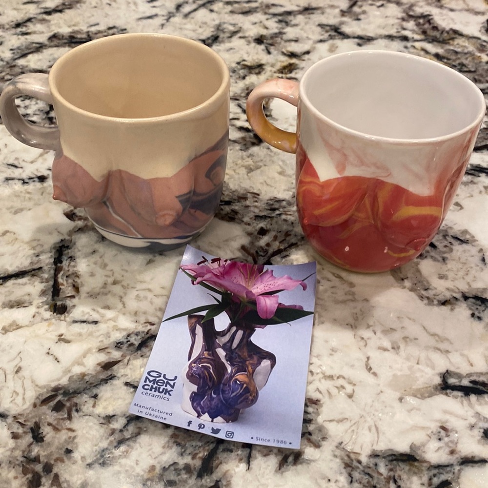 Set of Ceramic Gumenchuk titty mugs. Made in Ukraine. Never used.